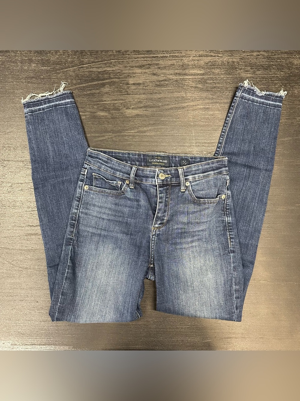 Lucky Brand Jeans Womens 4/27 Blue Denim Mid Rise Skinny Ava Frayed Hem